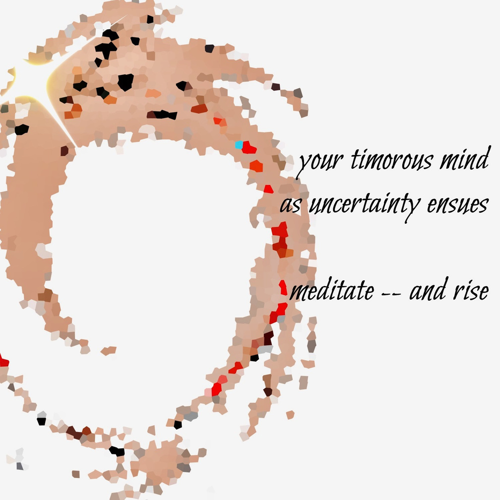 your timorous mind / as uncertainty ensues / meditate -- and rise. Artist poet: Luna.